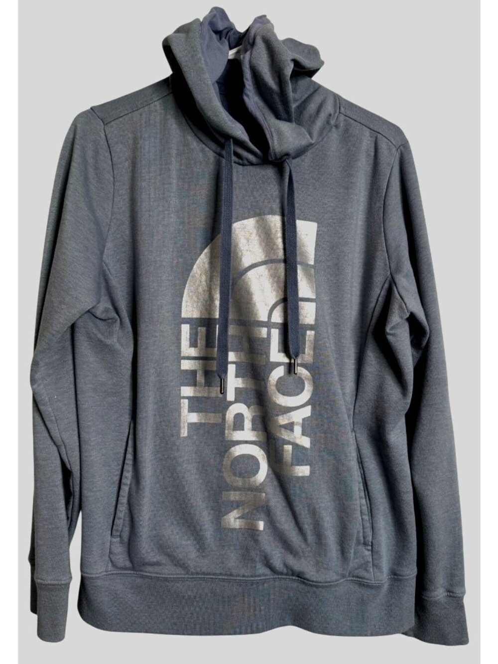 The North Face LOGO Pullover Hoodie SIze Large Women's Slate Blue Silver EUC Poc
